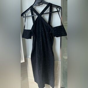 Hollister Medium Cold Shoulder Cut-Out Silver Sparkle Black Mini